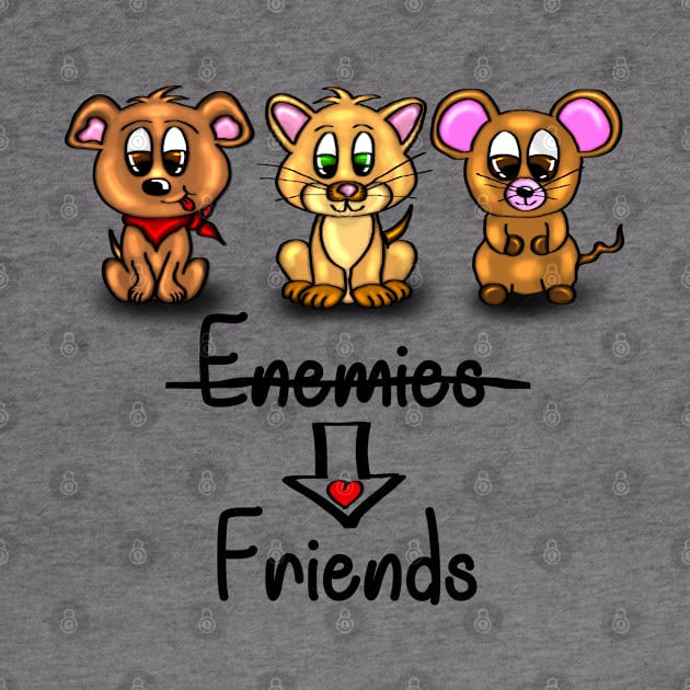 Friends and Enemies - Dog, Cat, Mouse - black by emyzingdesignz